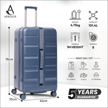 Aerolite 101L Large Trunk Suitcase with 8+1 Spinner Wheels, ABS Hard Shell Luggage with TSA Lock, Lightweight Check-in Travel Suitcase Trunk - Blue